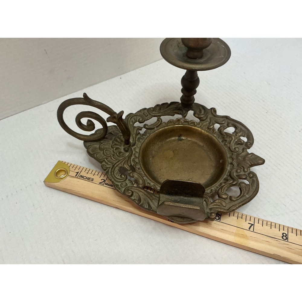 Vintage Brass Chamberstick Candle Holder Ornate Scroll Filigree Gold - Picture 3 of 15